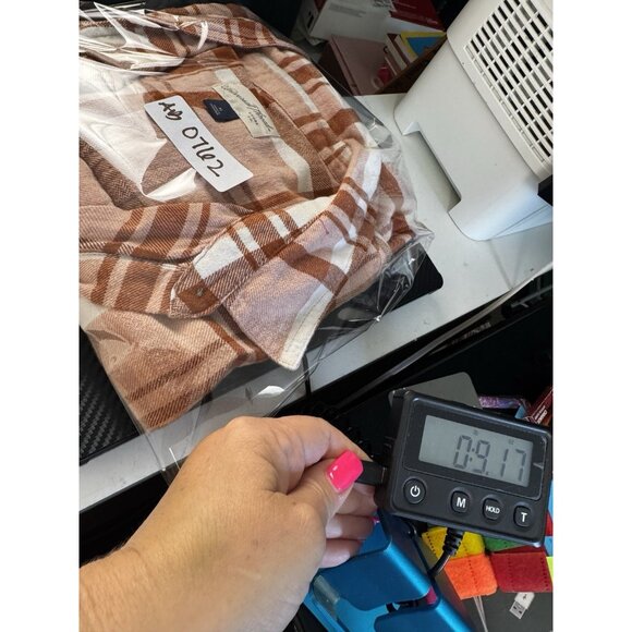 Rustic Womens XL Flannel Shirt Pink White Plaid Fall Western Coastal Boho - Picture 10 of 10